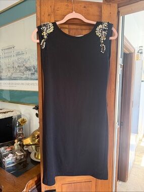Meghan LA Black Beaded Shoulder Mini Dress